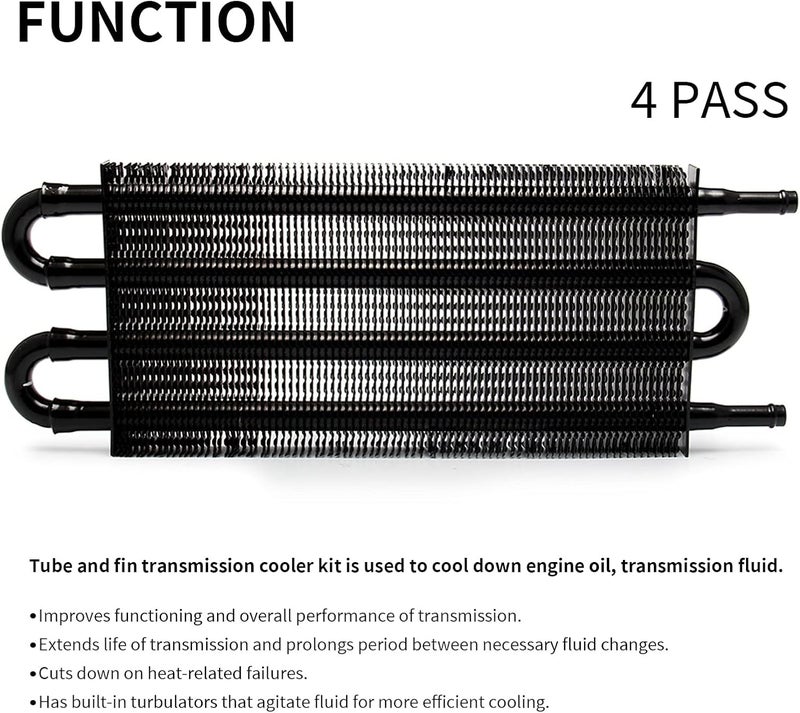 HTRACING 4 Pass Tube and Fin Transmission Cooler Universal 5/16" Oil Cooler Kit Aluminium Black - Image 4